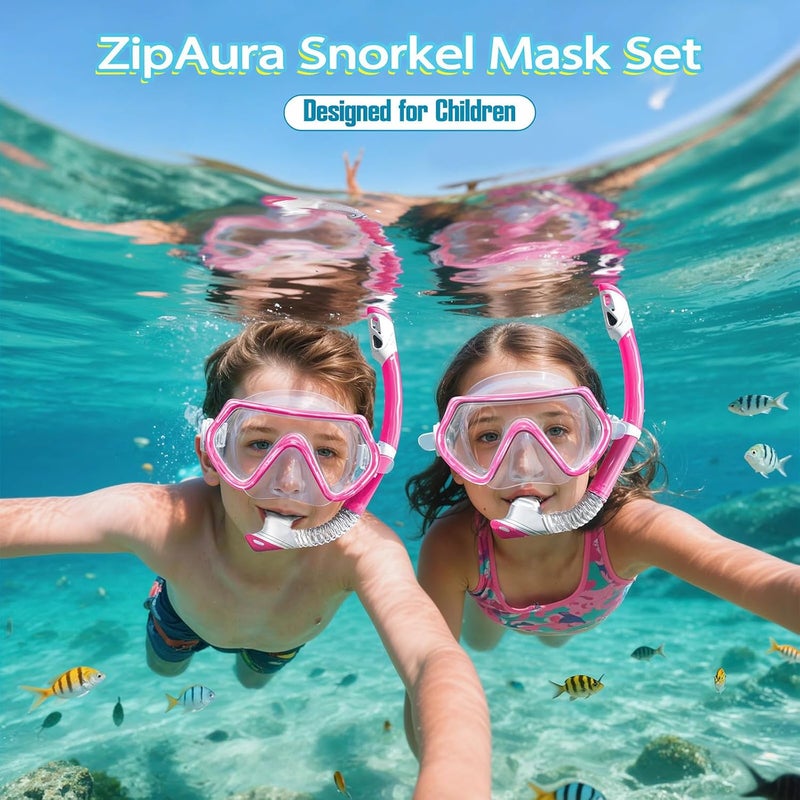 ZipAura Snorkeling Gear for Kids, Kids Snorkel Set for Ages 3-14, Anti-Fog Diving Mask and Dry Top Snorkel Combo Set, Unisex Swimming Goggles - Image 2